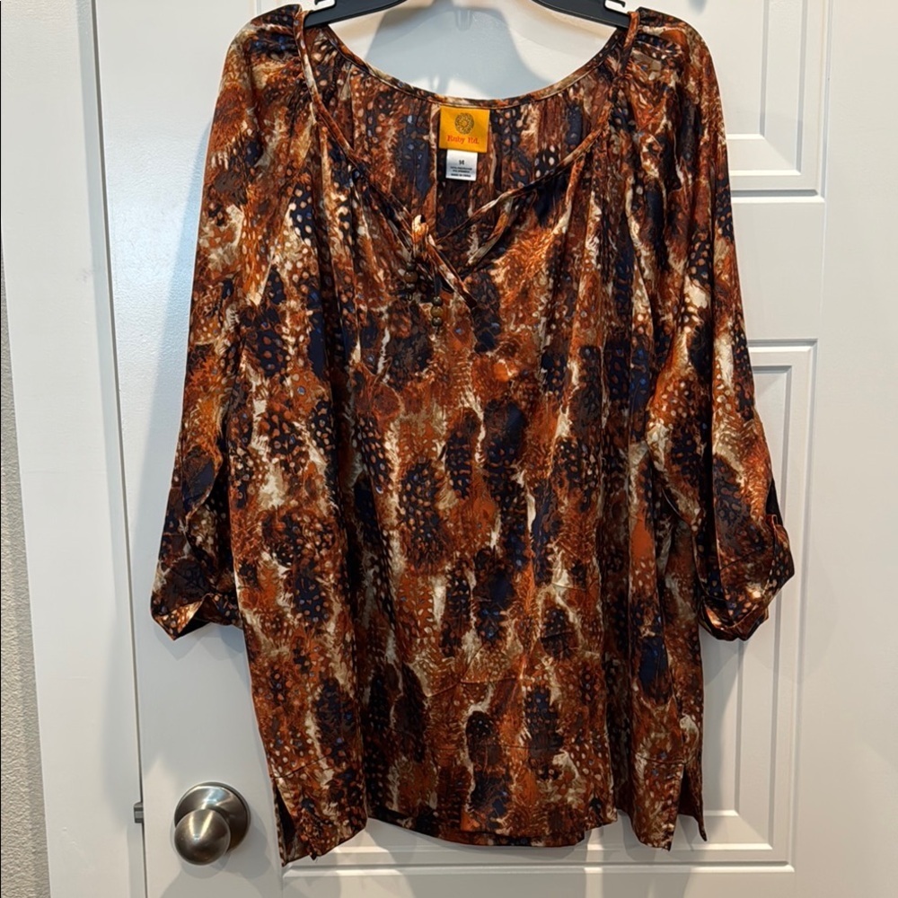 Ruby Rd. Relaxed Brown and Black Tunic Blouse